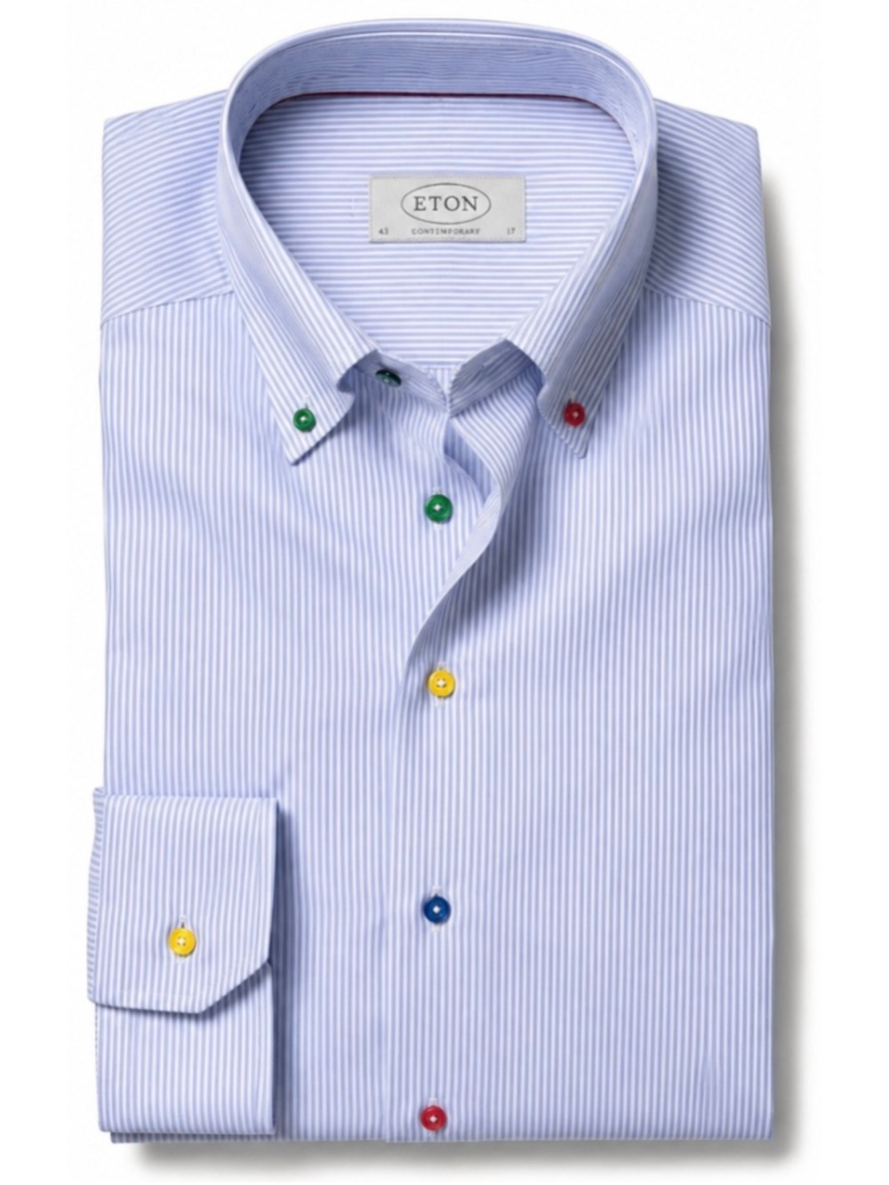Eton Dress Shirt, Size Neck 17, Blue and White Striped, Multi-Color Button